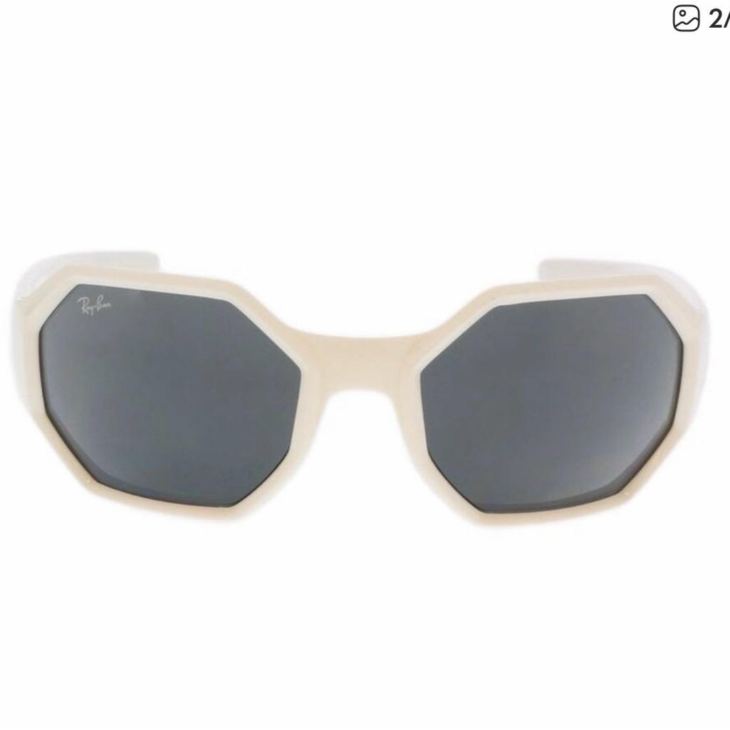 New Ray-Ban Gloss White Geometric Sunglasses & Case